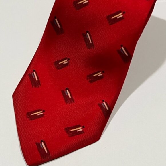 Vintage YSL Yves Saint Laurent Men's tie red geometric pattern 100% silk - Picture 1 of 2
